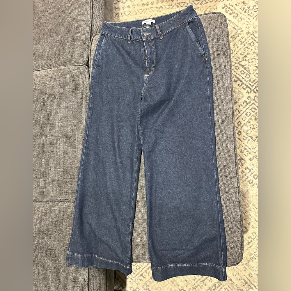Wide Leg Denim Jeans - Dark Blue